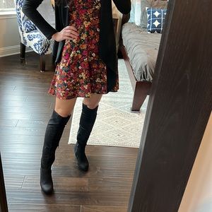 Black Wedge Knee High Boots